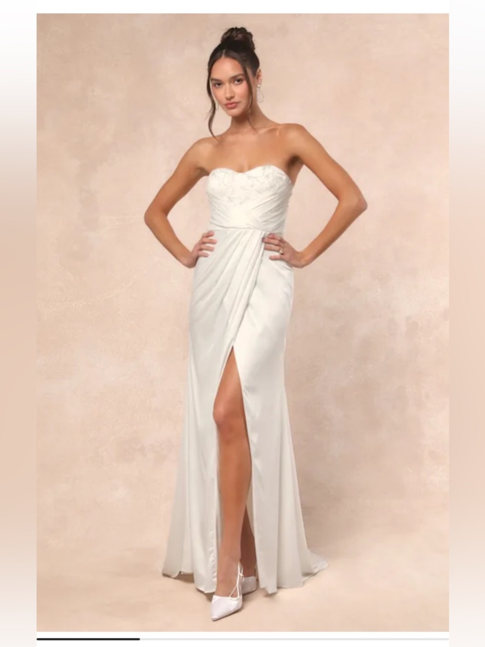Lulu's Strapless White Beaded Sweetheart Gown